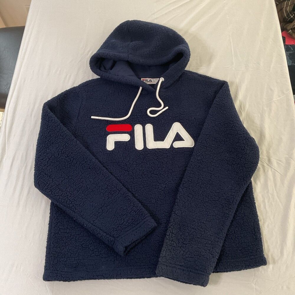 Vintage Fila Fleece Hoodie; Pullover Teddy/ Fuzzy Fleece - Women's large